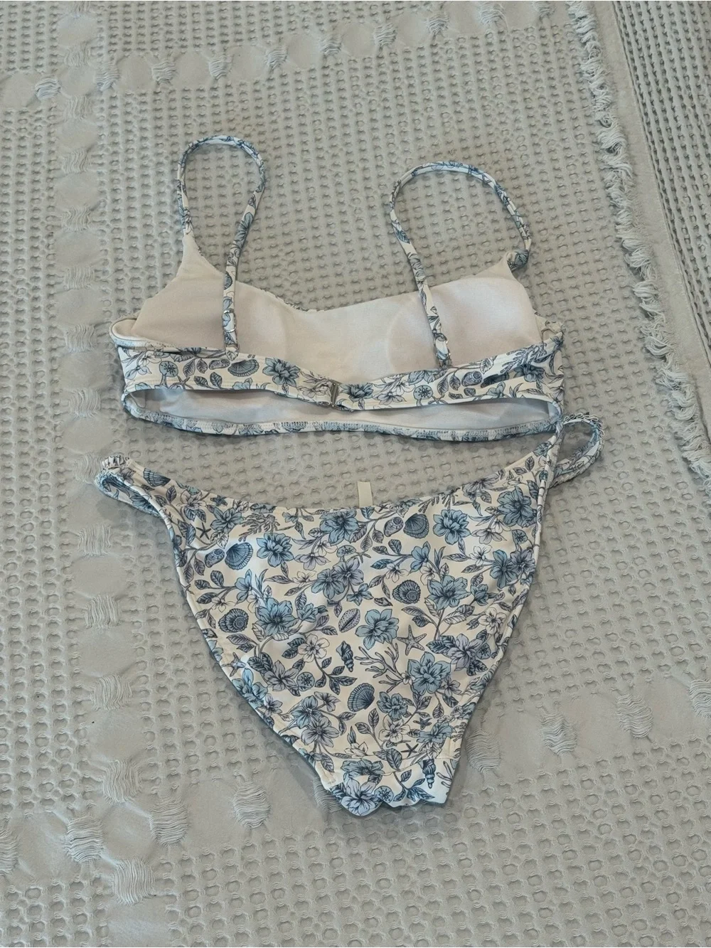 GB Blue Vintage Garden Scoop Bralette  with Low Rise Ruffle Bottom